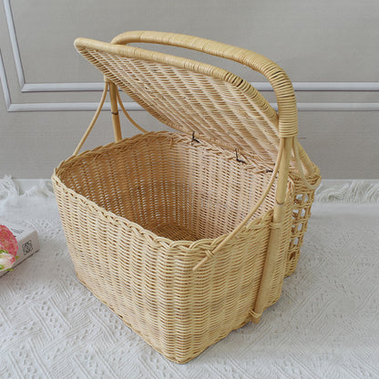 Handybabad Cylindrical Rattan-Style Storage Basket with Lid product view 3