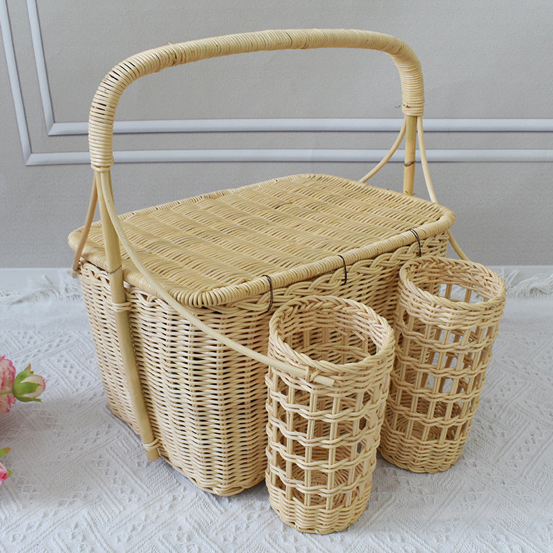 Handybabad Cylindrical Rattan-Style Storage Basket with Lid product view 2