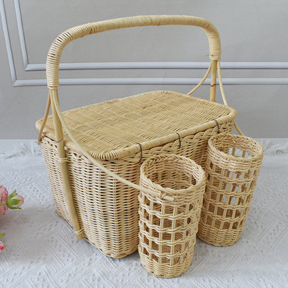 Handybabad Cylindrical Rattan-Style Storage Basket with Lid product view 2