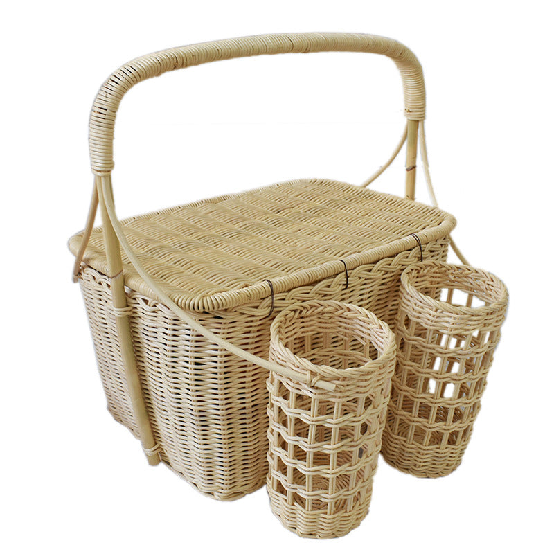 Handybabad Cylindrical Rattan-Style Storage Basket with Lid product view 1